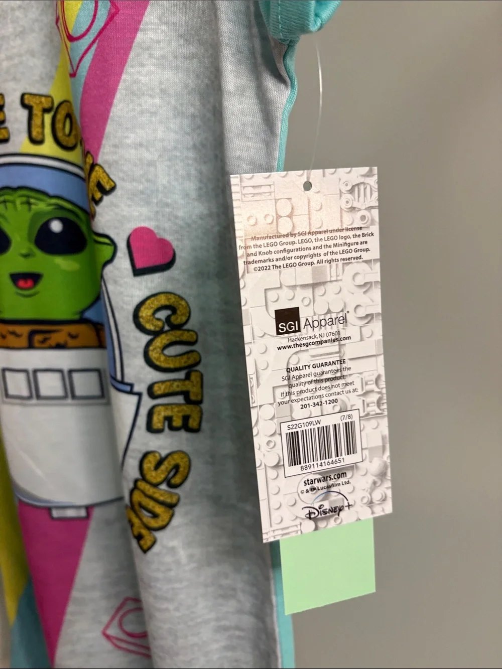 Star Wars Baby Yoda Gray Aqua Pink Nightgown with Yellow Accent